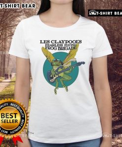 Top Les Claypool's Fearless Flying Frog Brigade Summer of Green ladies tee featuring vibrant frog artwork.