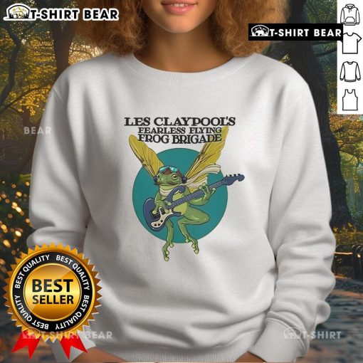 Alt Text: Top Les Claypool's Fearless Flying Frog Brigade Summer of Green sweatshirt featuring vibrant frog graphic design.