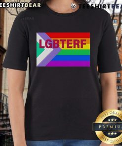 Top LGBTERF LGBT Flag Ladies Tee featuring a vibrant rainbow design, perfect for pride events and celebrating diversity.