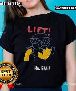 Top Lift Ha Gay Ladies Tee featuring a vibrant design, perfect for LGBTQ+ pride and casual wear.