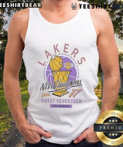 Top Los Angeles Lakers NBA Champions Sweet Seventeen tank top design featuring vibrant team colors and logo.