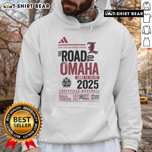 Alt Text: Top Louisville Cards 2025 Road to Omaha hoodie featuring team colors and logo, perfect for fans and supporters.