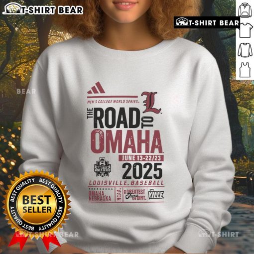 Top Louisville Cards 2025 Road to Omaha sweatshirt featuring team colors and logo, perfect for fans.