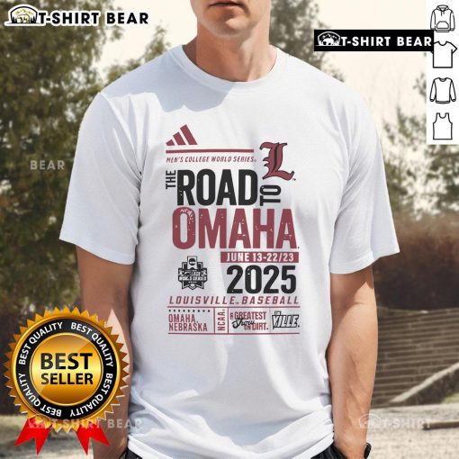 Alt Text: Top Louisville Cards 2025 Road To Omaha T-Shirt featuring vibrant team colors and bold graphics for fans.