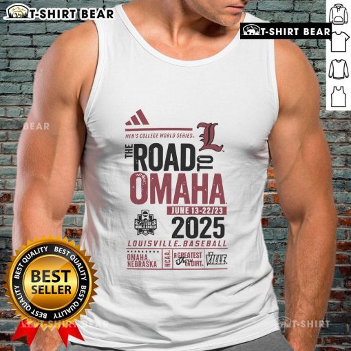 Top Louisville Cards 2025 Road to Omaha tank top featuring team colors and logo, perfect for fans supporting their team.