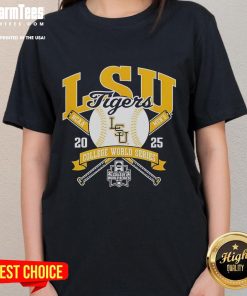 Top LSU Tigers College World Series 2025 baseball ladies tee in vibrant colors, perfect for fans and stylish game day wear.