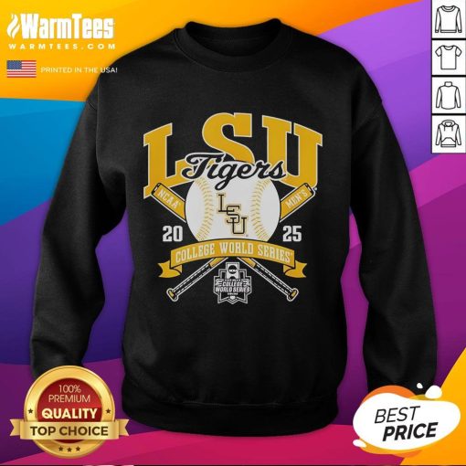 Top LSU Tigers College World Series 2025 baseball sweatshirt featuring vibrant colors and team logo.
