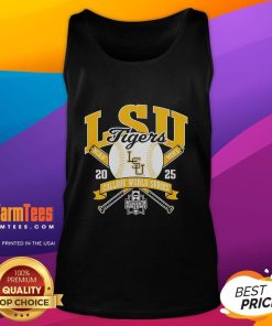 Top LSU Tigers College World Series 2025 baseball tank top featuring bold team graphics and vibrant colors.
