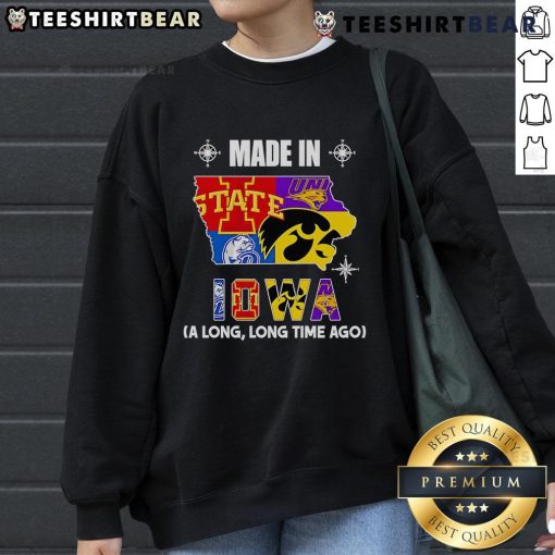 Cozy Made In Iowa sweatshirt featuring vintage design, perfect for casual wear and showcasing local pride.