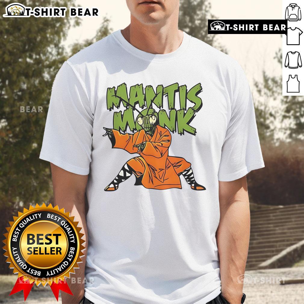 Top Mantis Monk T Shirt Top Mantis Monk T-Shirt featuring a unique design of a mantis in a meditative pose, perfect for nature and zen enthusiasts.