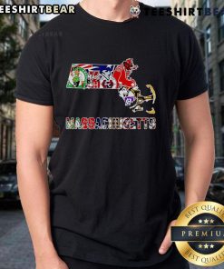Top Massachusetts Sports Map T-Shirt featuring iconic sports teams and landmarks of Massachusetts in vibrant colors.