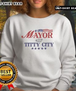 Top Mayor of Titty City USA flag sweatshirt featuring vibrant colors and bold design, perfect for casual wear.