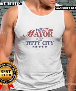 Alt Text: Top Mayor of Titty City USA Flag Tank Top featuring vibrant colors and bold design, perfect for summer fashion.