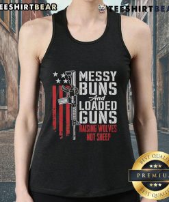 Stylish tank top featuring 'Raising Wolves Not Sheep' graphic, perfect for pro-gun enthusiasts and casual wear.