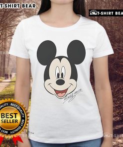 Top Mickey Mouse Disney Big Face Ladies Tee featuring a vibrant graphic design of Mickey Mouse's iconic face.