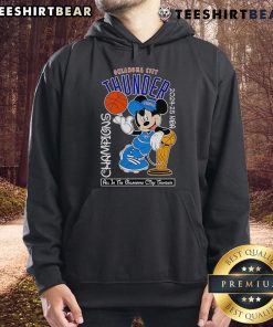 Alt Text: Top Mickey Mouse Oklahoma City Thunder 2024-25 NBA Champions Hoodie featuring vibrant design and team logo.