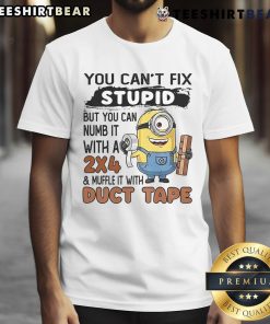 Alt Text: Funny Top Minion T-Shirt with the phrase 'You Can't Fix Stupid But You Can Numb It With A 24' in vibrant colors.