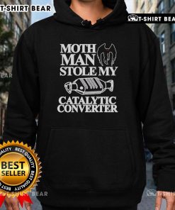 Top month man wearing a 'Stolen My Catalytic Converter' hoodie, showcasing a bold statement on car theft awareness.