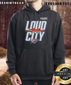 Top Navy Oklahoma City Thunder 2025 NBA Playoffs hoodie featuring Loud City slogan, perfect for fans and game day.