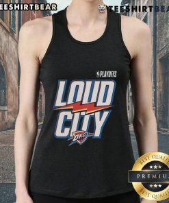 Top Navy Oklahoma City Thunder 2025 NBA Playoffs tank top featuring the Loud City slogan, perfect for fans.