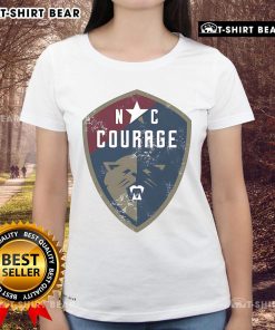 Vintage primary logo of North Carolina Courage on a ladies tee, showcasing team spirit and stylish design for fans.