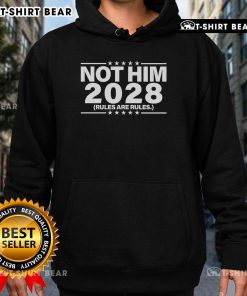 Stylish 'Top Not Him 2028 Rules Are Rules' hoodie in black, featuring bold graphic print for a trendy casual look.