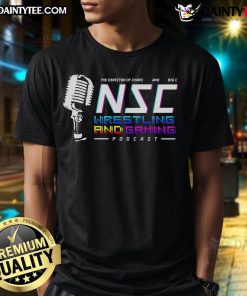 Top Nsc Wrestling and Gaming Podcast T-Shirt featuring bold graphics and vibrant colors, perfect for fans and collectors.