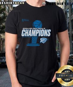 Alt Text: Top Oklahoma City Thunder 2025 NBA Finals Champions Playoff T-Shirt featuring team logo and vibrant colors.