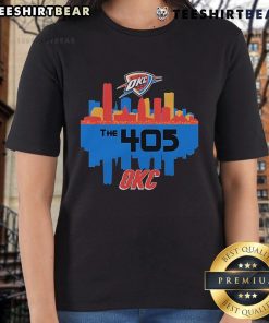 Oklahoma City Thunder stadium with The 405 OC Cities ladies tee displayed, showcasing team spirit and local pride.