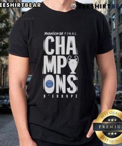 Alt Text: Top Paris Saint-Germain UCL Champions Munich 2025 DEurope T-Shirt featuring vibrant team colors and logo.