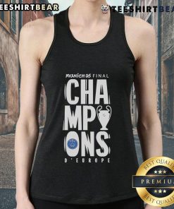 Top Paris Saint-Germain UCL Champions Munich 2025 D Europe Tank Top featuring PSG logo and vibrant design.