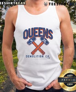 Pete Alonso and Brandon Nimmo wearing Queens Demolition Co tank tops at a baseball event, showcasing team spirit and style.