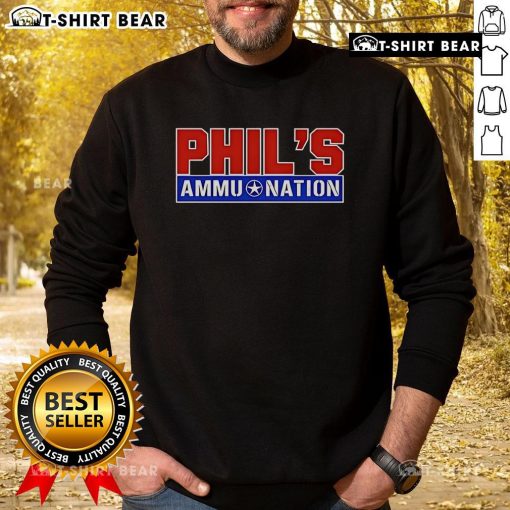 Top Phil's Ammu Nation GTA VI sweatshirt featuring iconic design and vibrant colors for gamers and fans.
