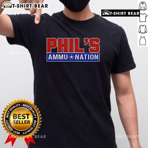 Alt Text: Top Phil's Ammu Nation GTA VI T-Shirt featuring bold graphics and vibrant colors, perfect for gamers and fans.