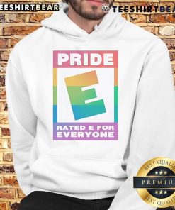 Top Pride Rated E for Everyone Logo Hoodie featuring vibrant colors and inclusive design, perfect for gamers and allies.