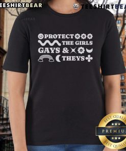 Top Protect the Girls Gays and Theys Ladies Tee featuring bold graphic design, perfect for pride and allyship.