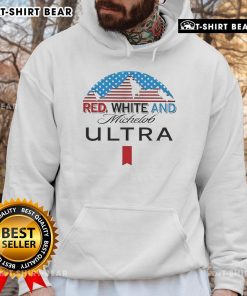 Top red and white Michelob Ultra hoodie displayed on a mannequin, perfect for casual wear and sports fans.