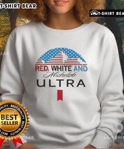 Top red and white Michelob Ultra sweatshirt, perfect for casual outings and sports events, showcasing style and comfort.