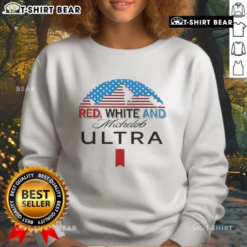 Top red and white Michelob Ultra sweatshirt, perfect for casual outings and sports events, showcasing style and comfort.