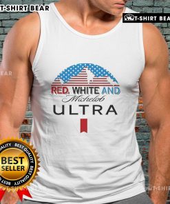 Stylish top red and white Michelob Ultra tank top, perfect for summer outings and casual wear.
