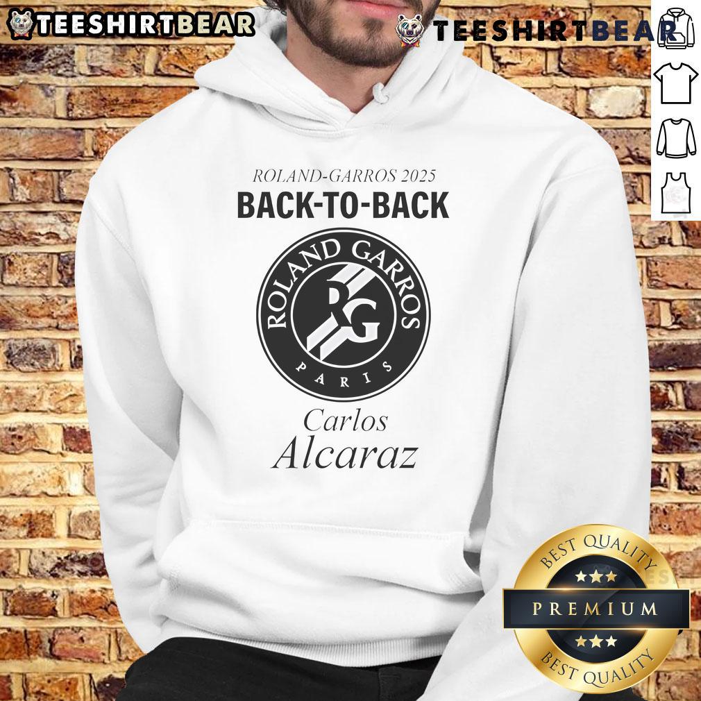 Top Roland Garros 2025 Back To Back Carlos Alcaraz Hoodie Alt Text: Top Roland Garros 2025 back-to-back Carlos Alcaraz hoodie featuring vibrant colors and stylish design for fans.