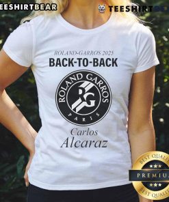 Alt Text: Top Roland Garros 2025 back-to-back Carlos Alcaraz ladies tee featuring vibrant design and tennis-themed graphics.