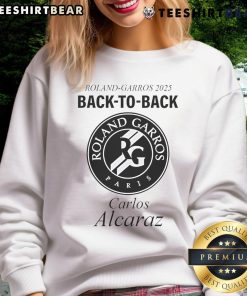 Top Roland Garros 2025 back-to-back Carlos Alcaraz sweatshirt featuring vibrant design and tennis-themed graphics.