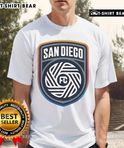 Alt Text: Top San Diego FC crest logo t-shirt featuring vibrant colors and stylish design for soccer fans.
