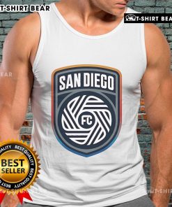 Alt Text: Stylish Top San Diego FC Crest Logo Tank Top featuring the team's emblem on a comfortable fabric for fans.