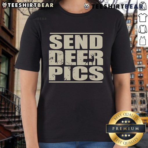 Top Send Deer Pics Ladies Tee featuring a stylish deer graphic on a comfortable women's t-shirt, perfect for nature lovers.