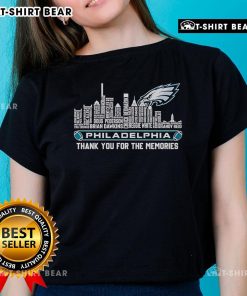 Top Skyline Philadelphia Eagles Thank You For The Memories Ladies Tee design featuring iconic Philly skyline and team colors.