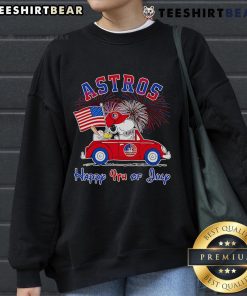 Alt Text: Snoopy and Woodstock celebrate with a Happy 4th of July sweatshirt featuring vibrant colors and festive designs.