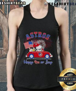 Top Snoopy and Woodstock Astros Happy 4th of July tank top featuring festive designs for summer celebrations.