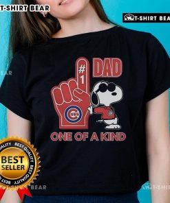 Alt Text: Unique ladies tee featuring Snoopy and Chicago Cubs design - perfect gift for DAD and baseball fans.
